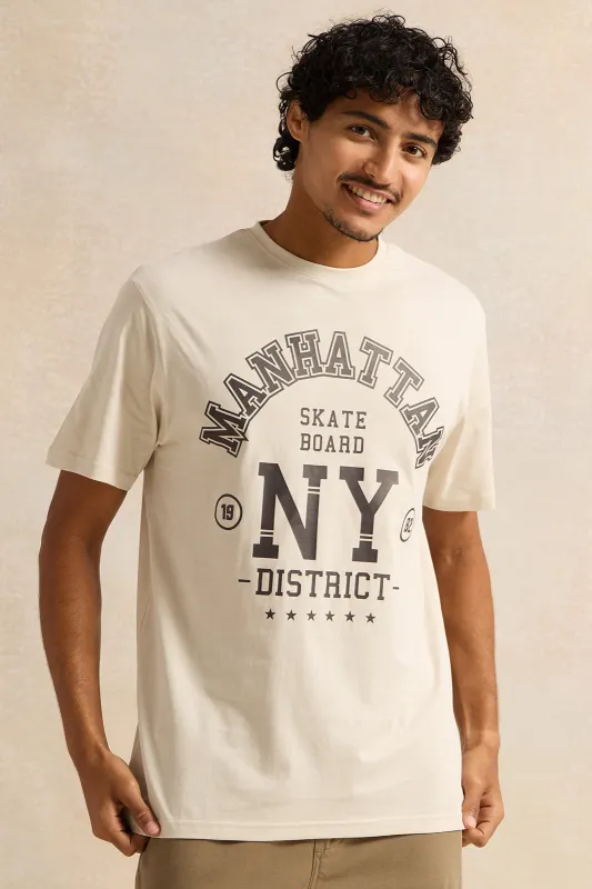 Men Beige Graphic T-Shirt sold by Redtag