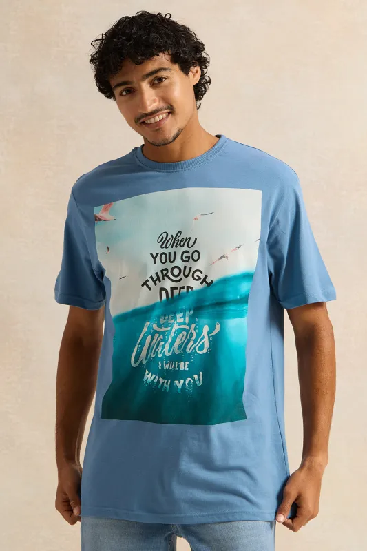 Men Blue Printed T-Shirt sold by Redtag
