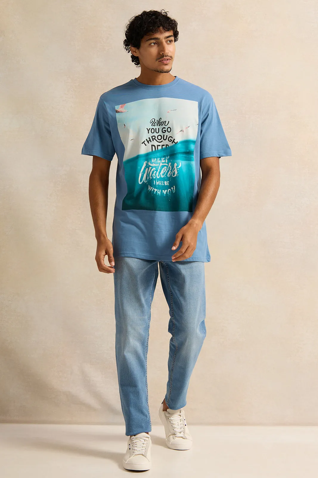Men Blue Printed T-Shirt sold by Redtag product image thumbnail 2