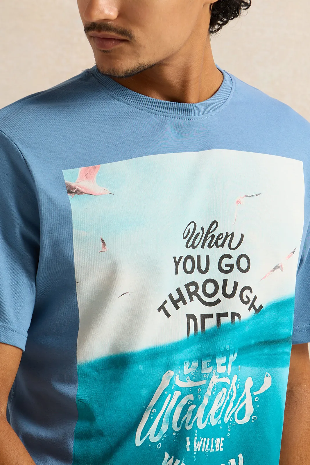 Men Blue Printed T-Shirt sold by Redtag product image thumbnail 4