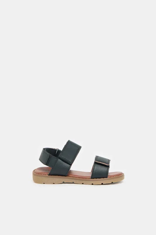 Boys Black Plain Strap Sandals sold by Redtag