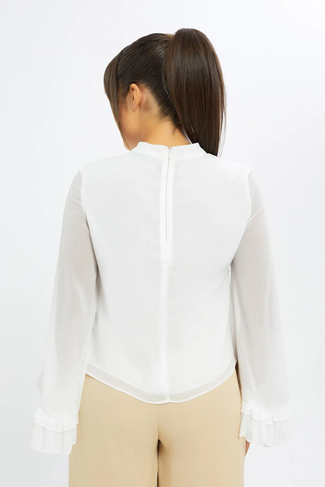 Women White High Neck Ruffle Top sold by Redtag product image thumbnail 3