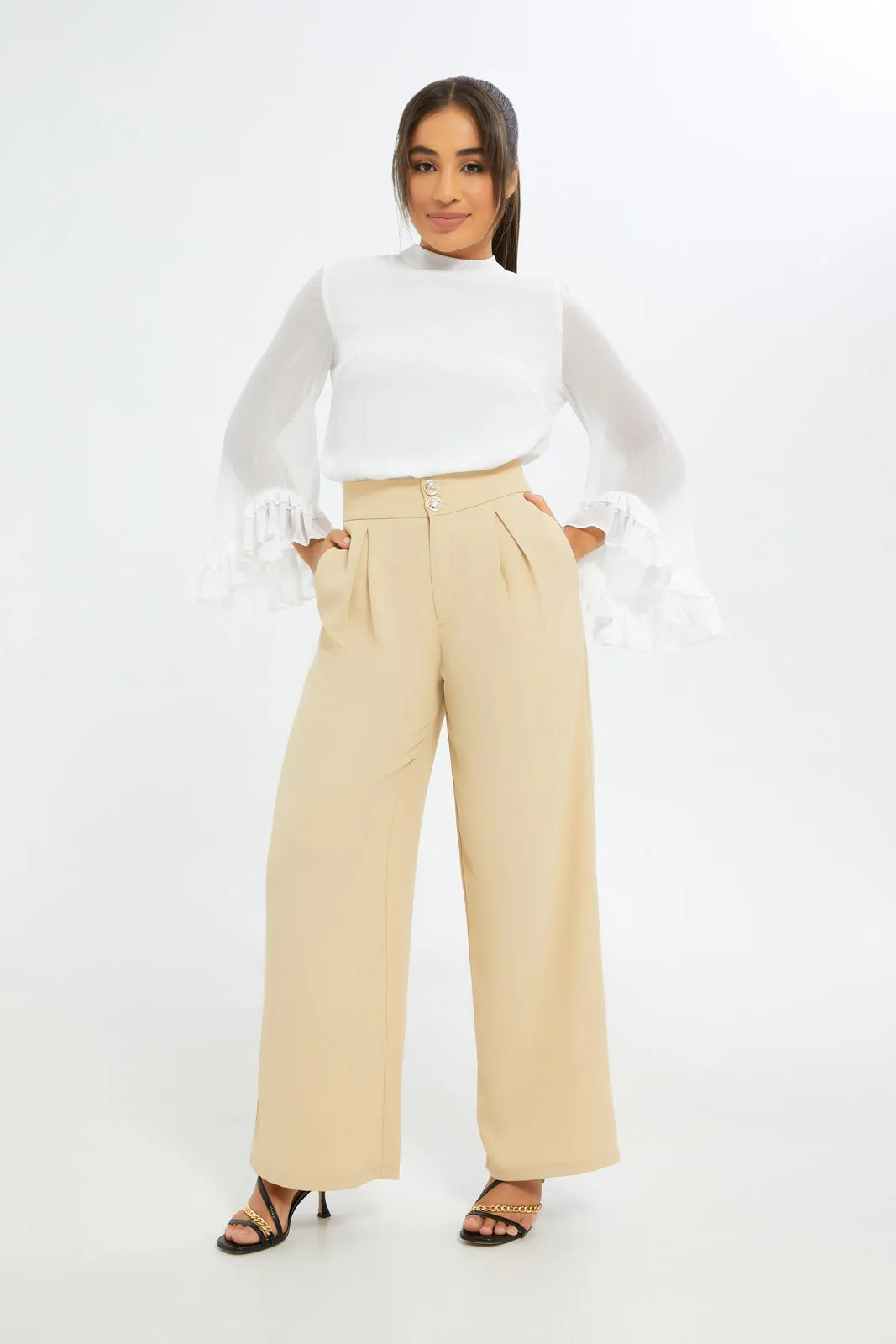 Women White High Neck Ruffle Top sold by Redtag product image thumbnail 2