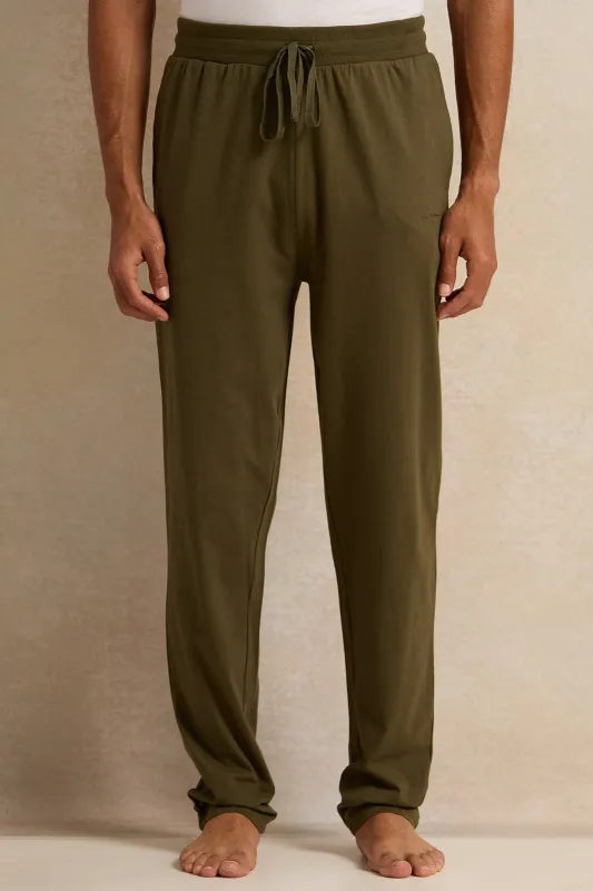 Men Olive Cuffed Pyjama Bottom sold by Redtag