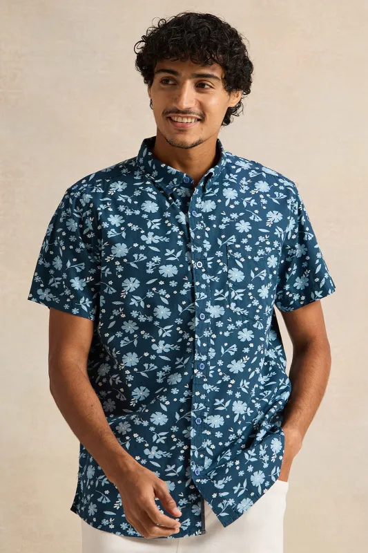 Men Navy Printed Casual Shirt sold by Redtag