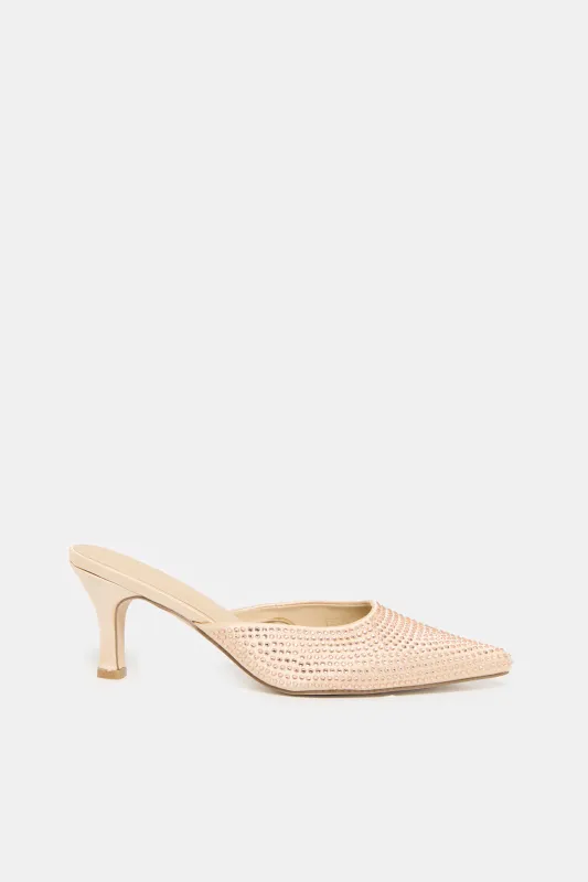 Women Pink Mules With Rhinestones sold by Redtag