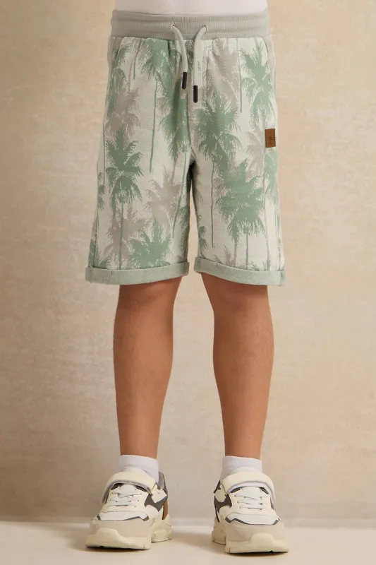 Boys Green Palm Tree Jacquard Shorts sold by Redtag