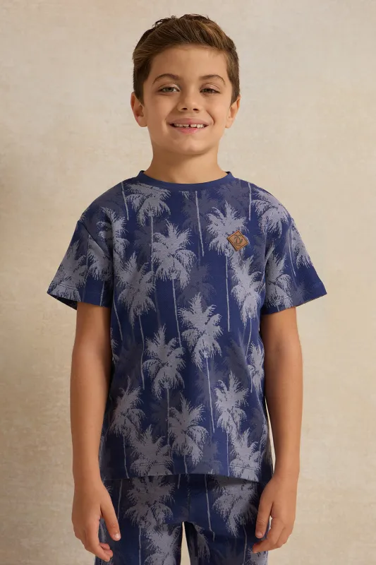 Boys Navy Palm Tree All Over Print T-Shirt sold by Redtag