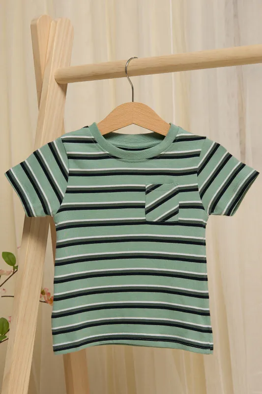 Infant Boys Green Striped T-shirt sold by Redtag