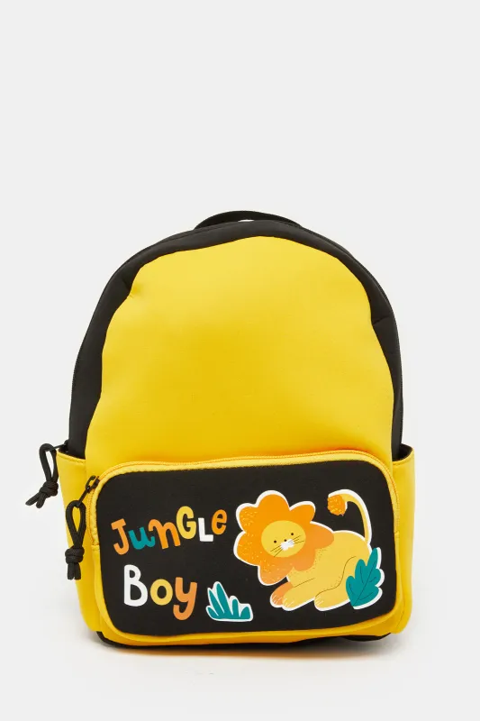 Boys Yellow And Black Character Printed Backpack sold by Redtag