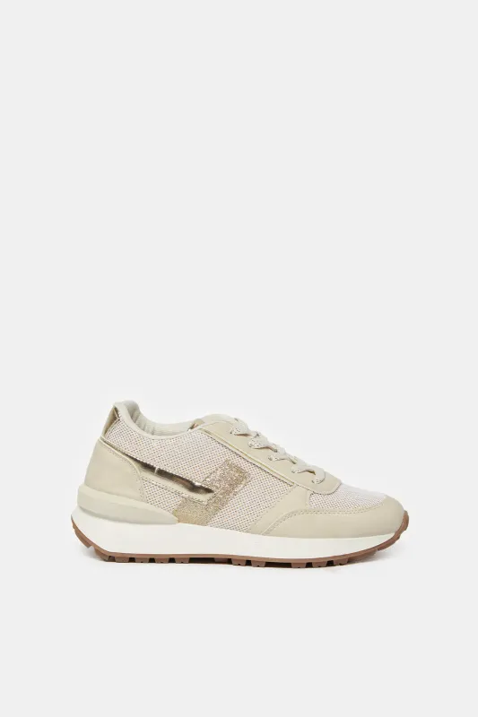 Senior Girl Beige Material Block Slim Runner sold by Redtag