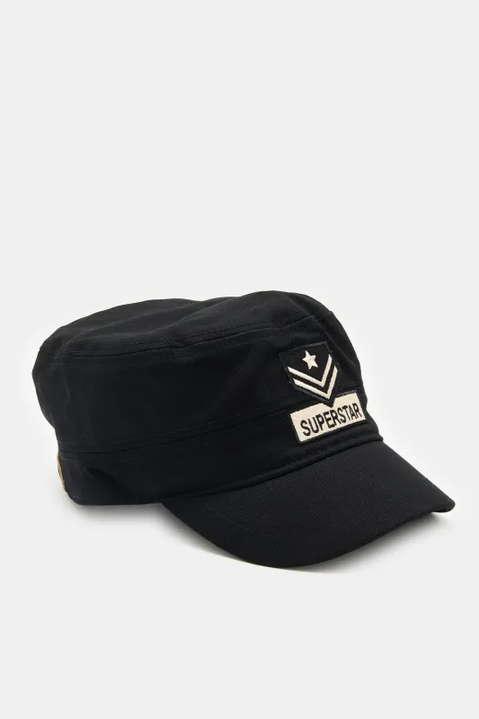 Men Black Embroidered Cap sold by Redtag