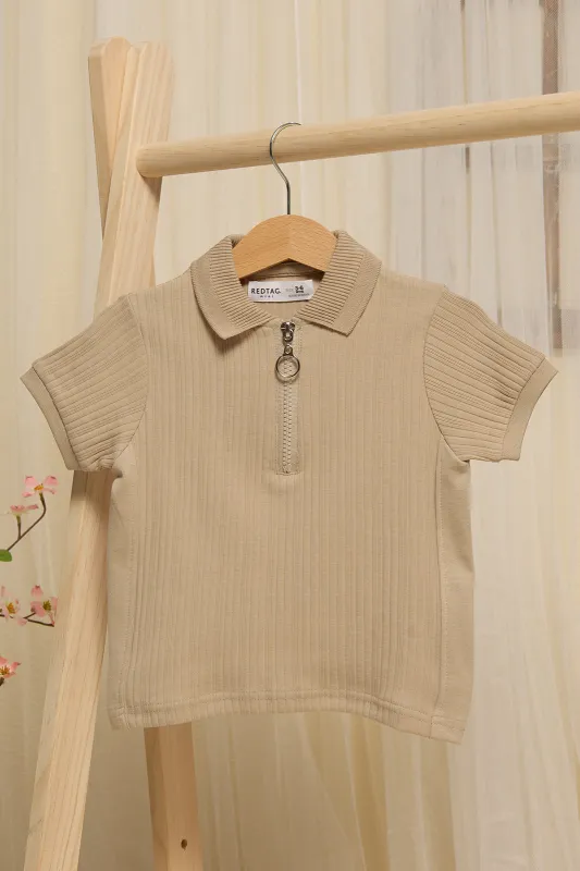 Infant Boys Beige Ribbed Polo Shirt sold by Redtag