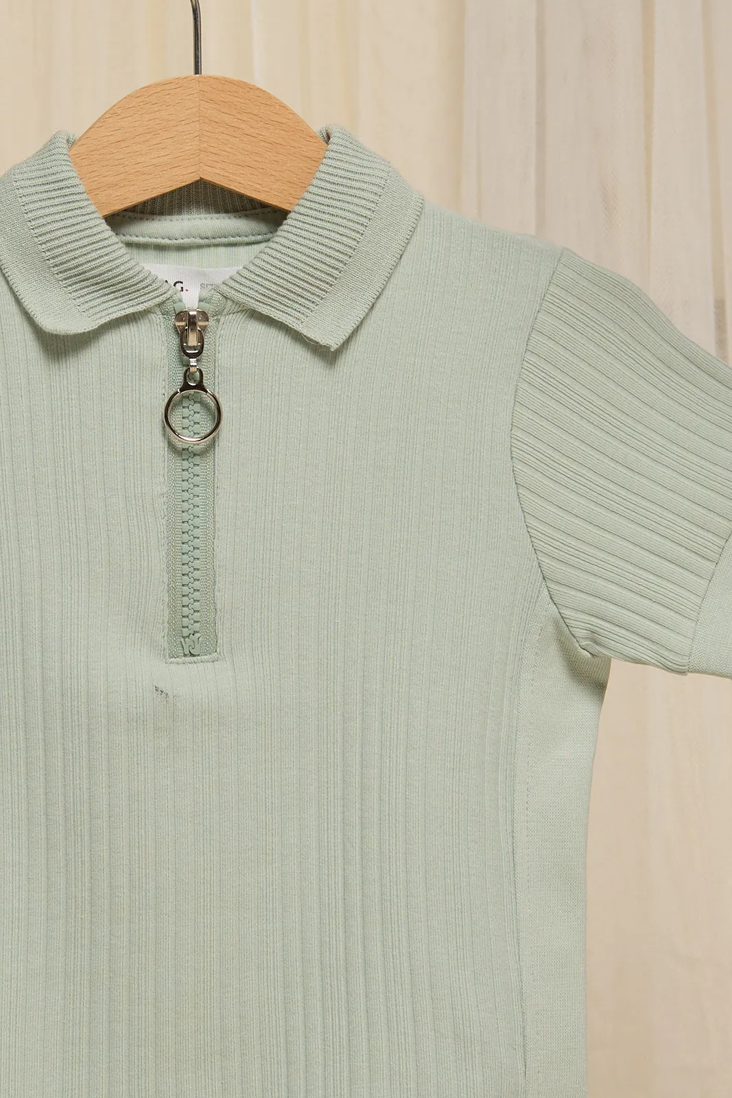 Infant Boys Blue Ribbed Polo Shirt sold by Redtag product image thumbnail 2