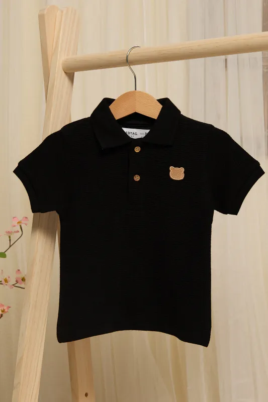 Infant Boys Black Jacquard Polo Shirt sold by Redtag