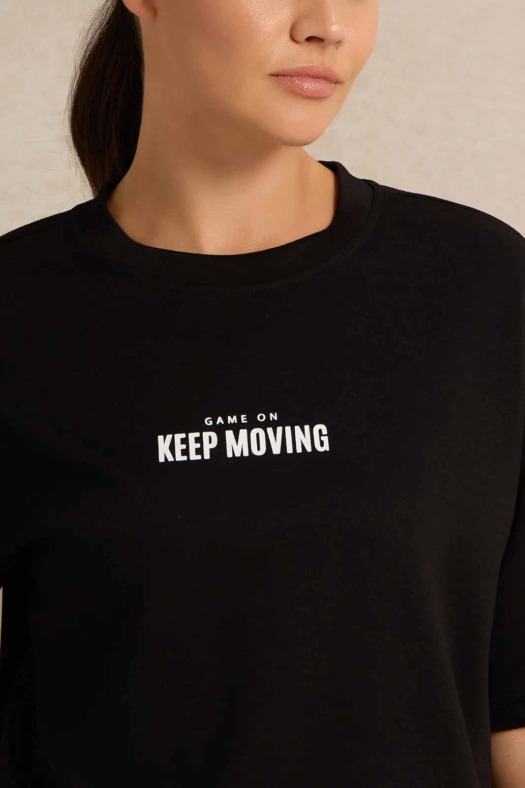 Women Black Drop Shoulder Oversize T-Shirt sold by Redtag product image thumbnail 4