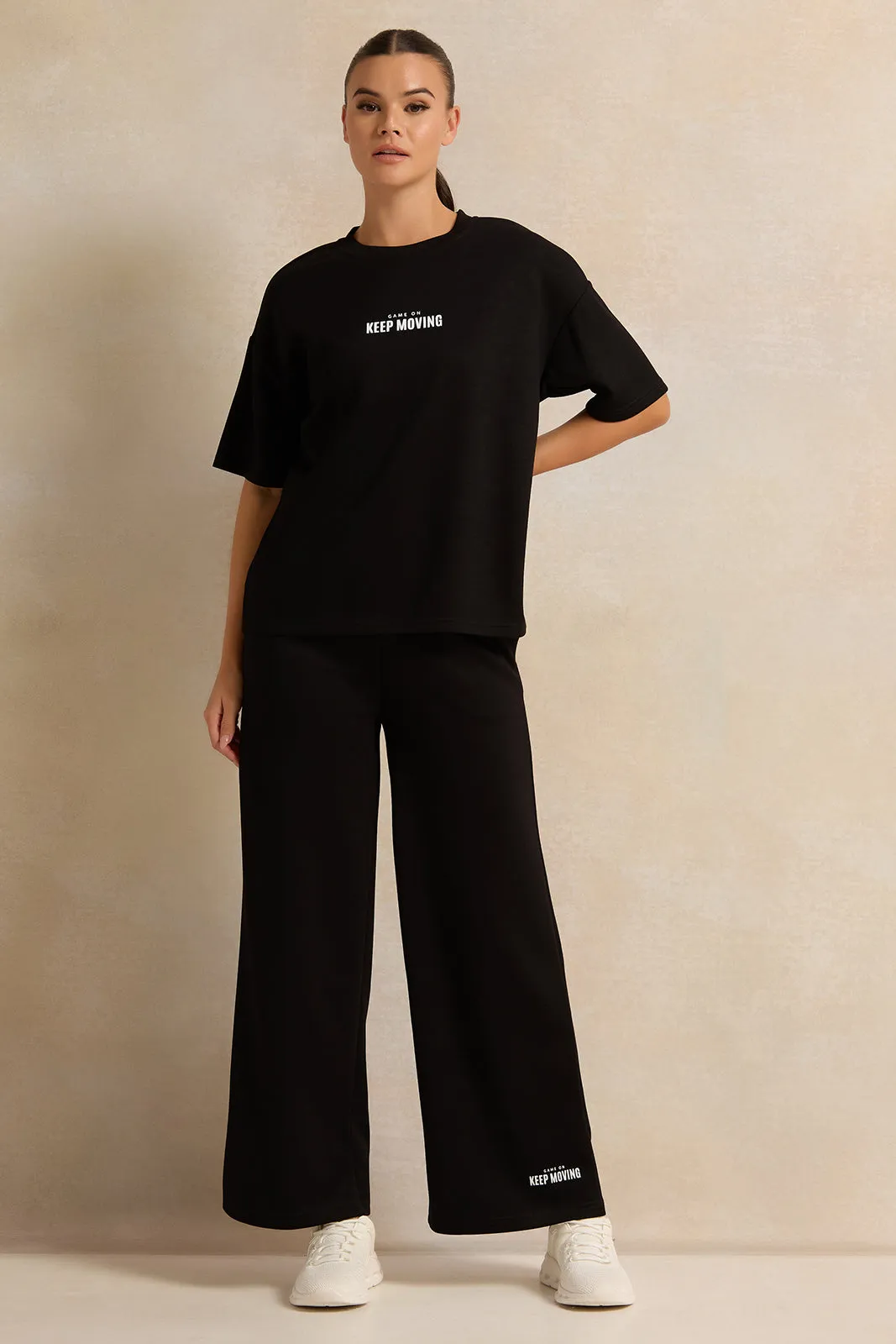 Women Black Drop Shoulder Oversize T-Shirt sold by Redtag product image thumbnail 2