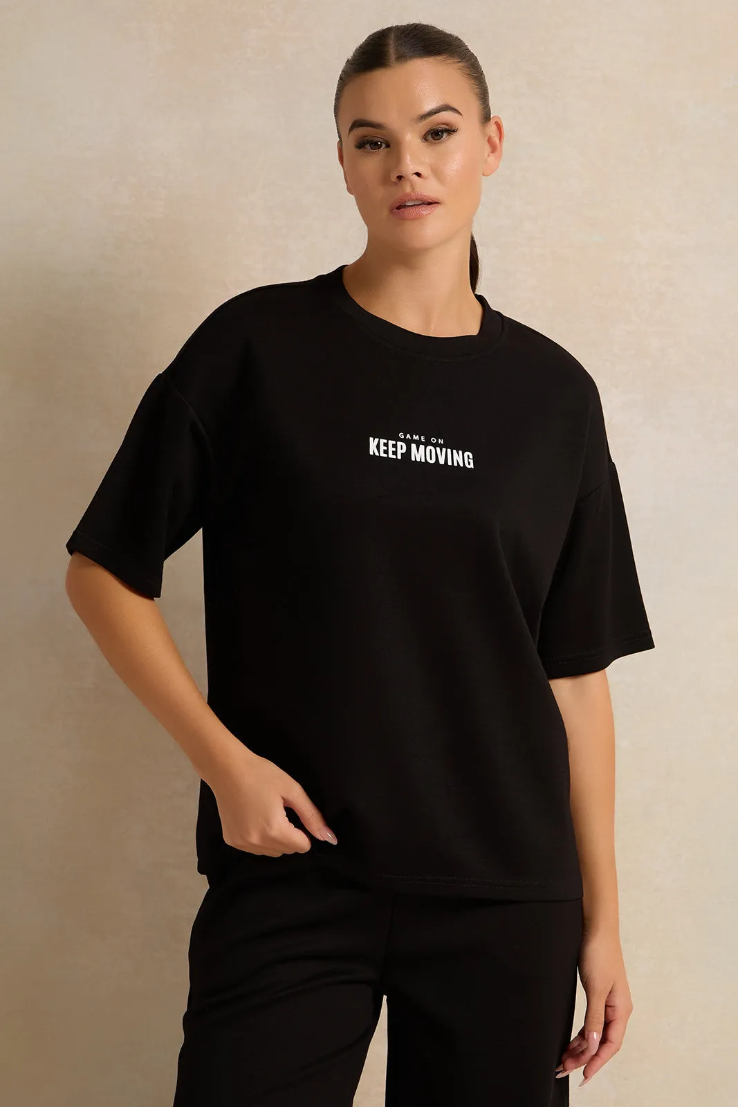 Women Black Drop Shoulder Oversize T-Shirt sold by Redtag