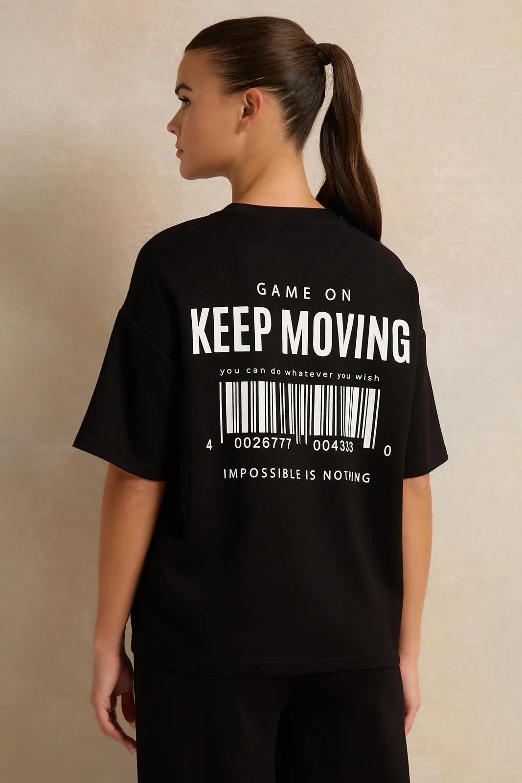 Women Black Drop Shoulder Oversize T-Shirt sold by Redtag product image thumbnail 3