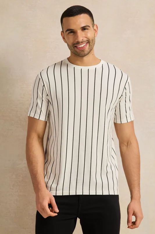 Men Ivory Striped T-Shirt sold by Redtag