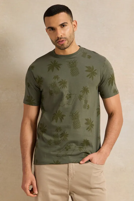 Men Green Printed T-Shirt sold by Redtag