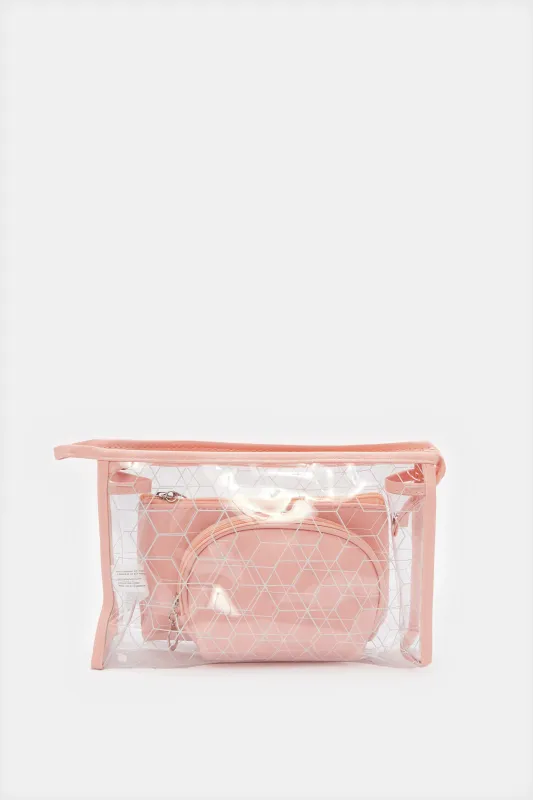 Women Pink Printed Cosmetic Pouch Set (3 Piece) sold by Redtag