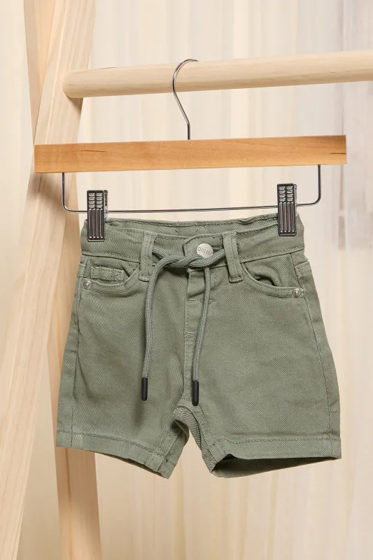 Infant Boys Olive Denim Shorts sold by Redtag
