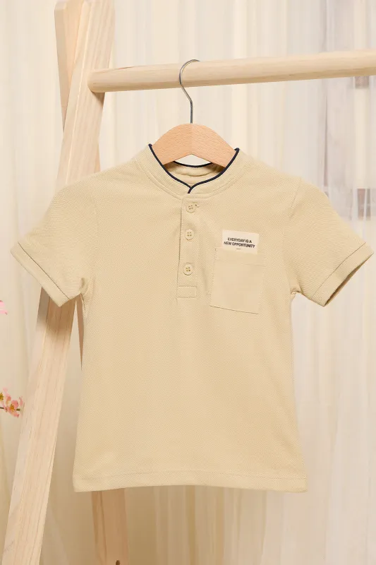 Infant Boys Beige Mandarin Polo Shirt sold by Redtag