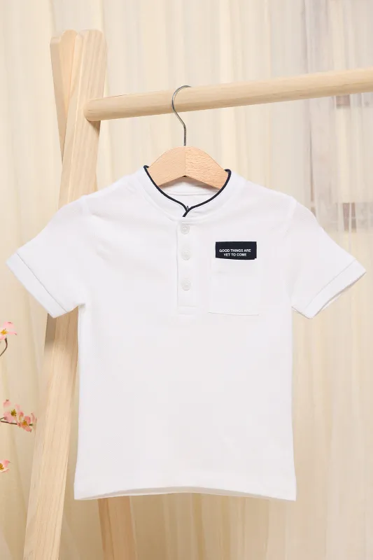Infant Boys White Mandarin Polo Shirt sold by Redtag