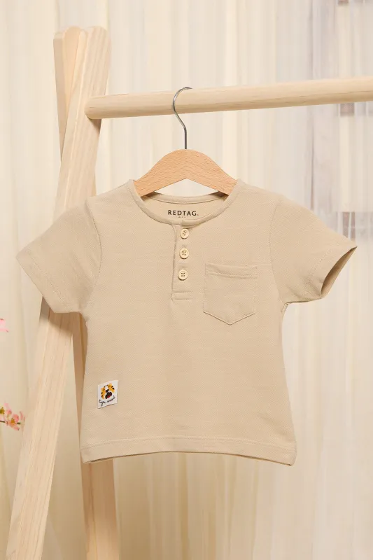 Infant Boys Beige Henley T-Shirt sold by Redtag