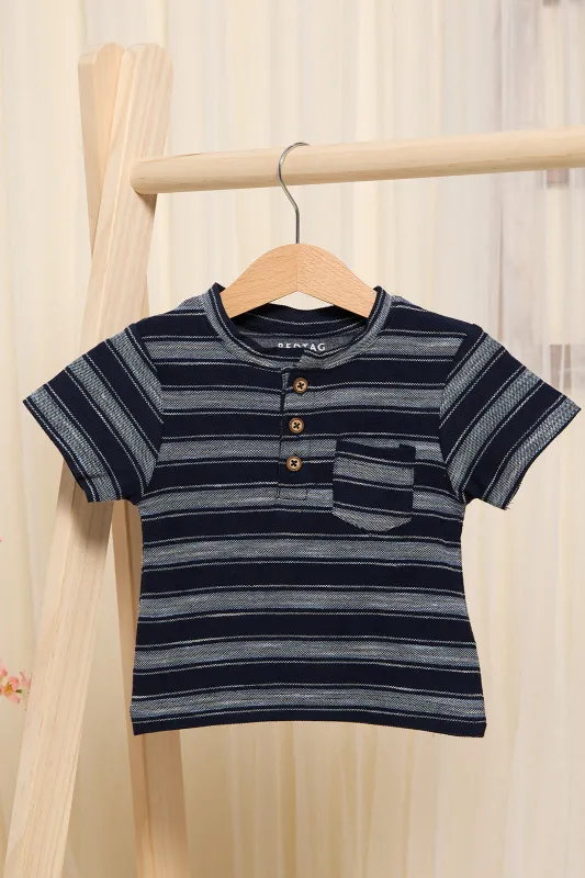 Infant Boys Navy Striped Henley T-Shirt sold by Redtag