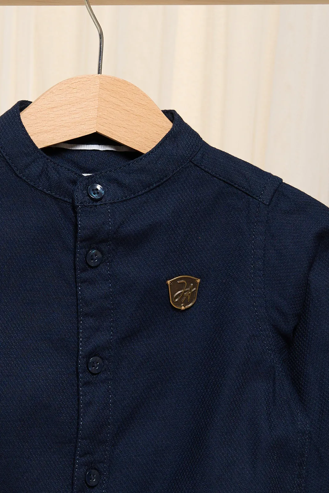 Infant Boys Navy Mandarin Shirt sold by Redtag product image thumbnail 2