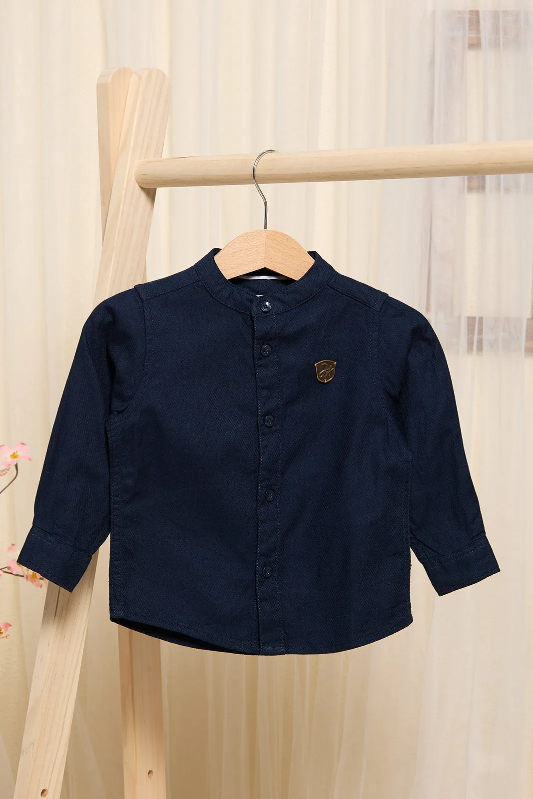 Infant Boys Navy Mandarin Shirt sold by Redtag