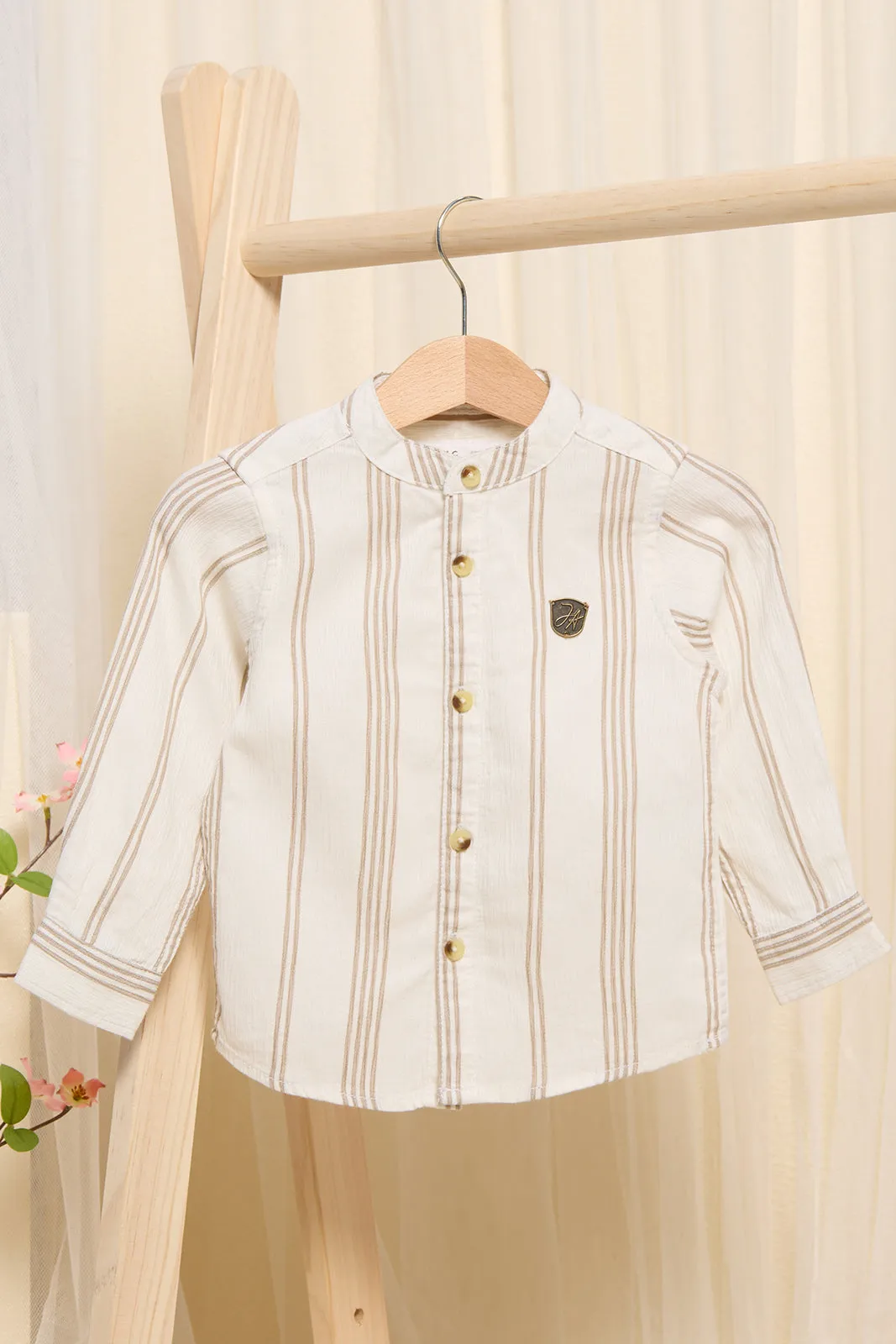 Infant Boys White And Beige Striped Shirt sold by Redtag
