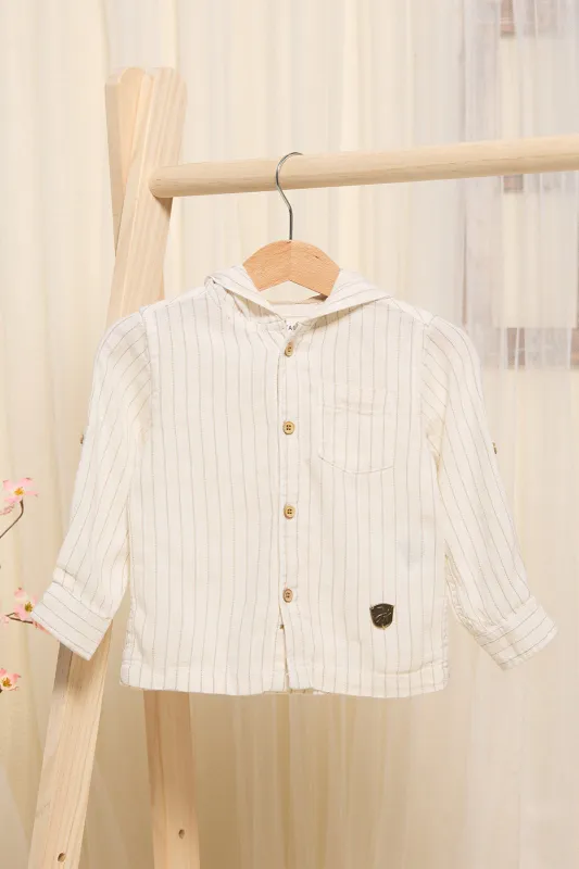 Infant Boys White Striped Hooded Shirt sold by Redtag