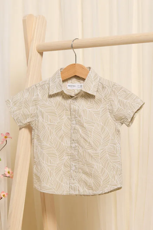 Infant Boys Beige Printed Shirt Set (2 Piece) sold by Redtag