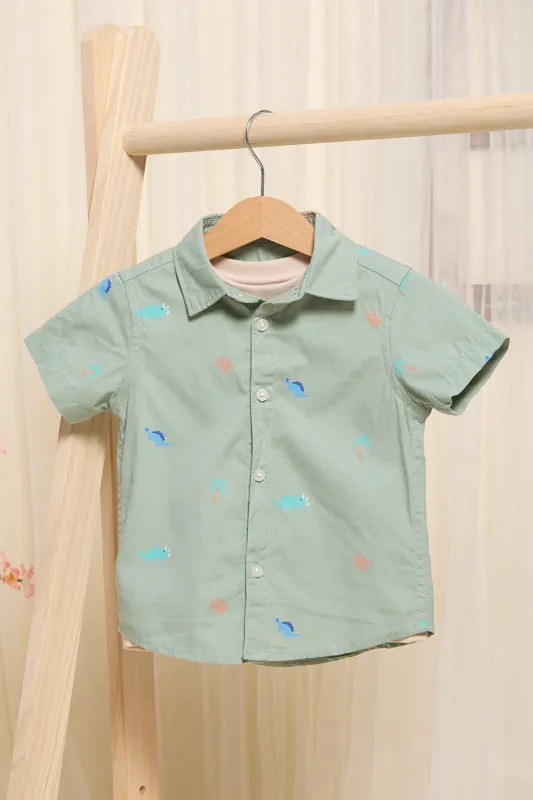 Infant Boys Mint And Beige Printed Shirt Set (2 Piece) sold by Redtag