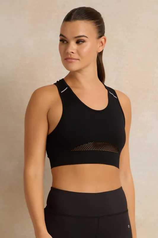 Women Black Sports Bra With Reflector sold by Redtag