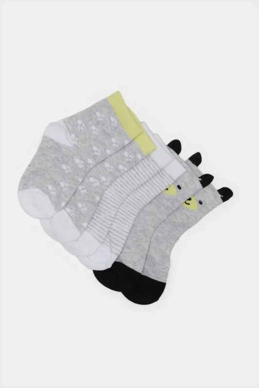 Infant Boys Grey Printed Crew-Length Socks Set (3 Pairs) sold by Redtag