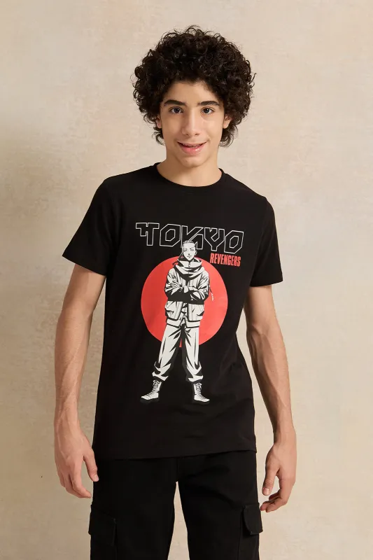 Senior Boys Black Printed T-Shirt sold by Redtag