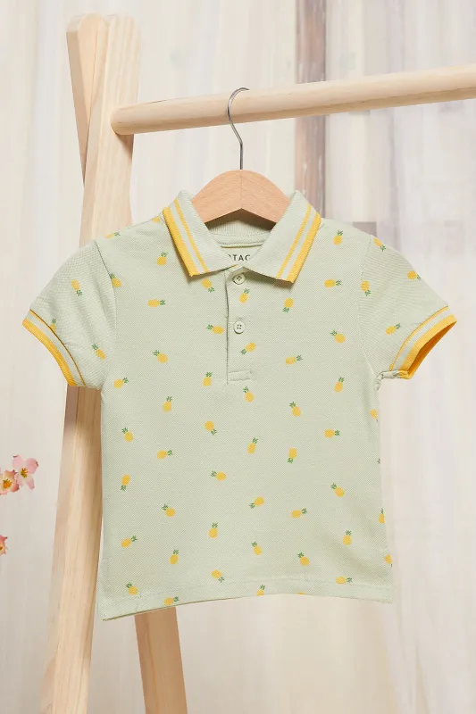 Infant Boys Mint Pineapple Printed Polo Shirt sold by Redtag