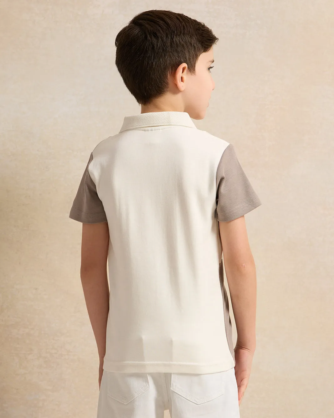 Boys Grey & Cream Cut & Sew Polo T-Shirt sold by Redtag product image thumbnail 3