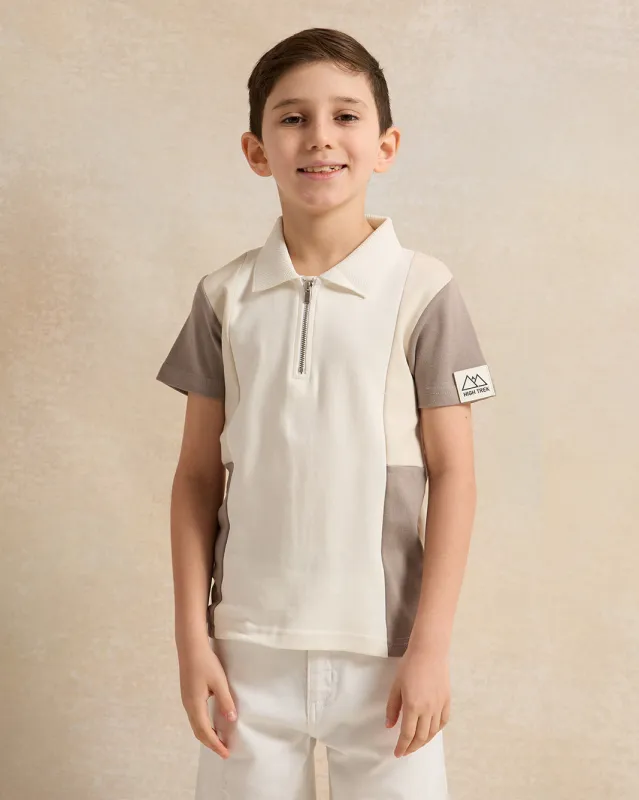 Boys Grey & Cream Cut & Sew Polo T-Shirt sold by Redtag
