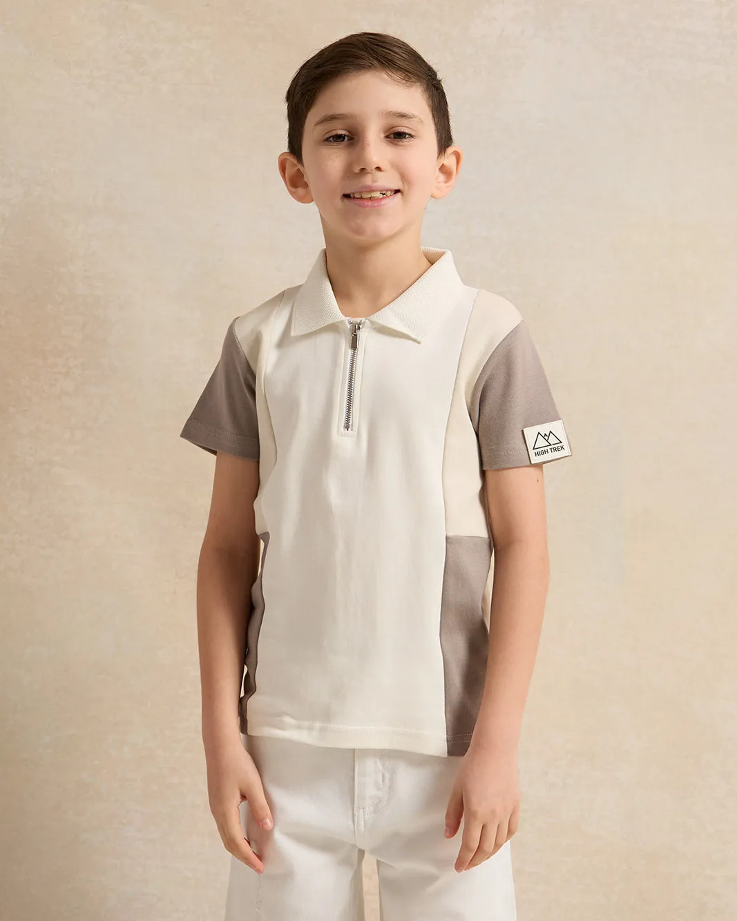 Boys Grey & Cream Cut & Sew Polo T-Shirt sold by Redtag