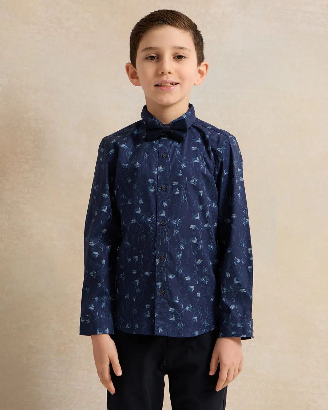 Boys Navy Floral Print Shirt With Bow (2 Piece) sold by Redtag