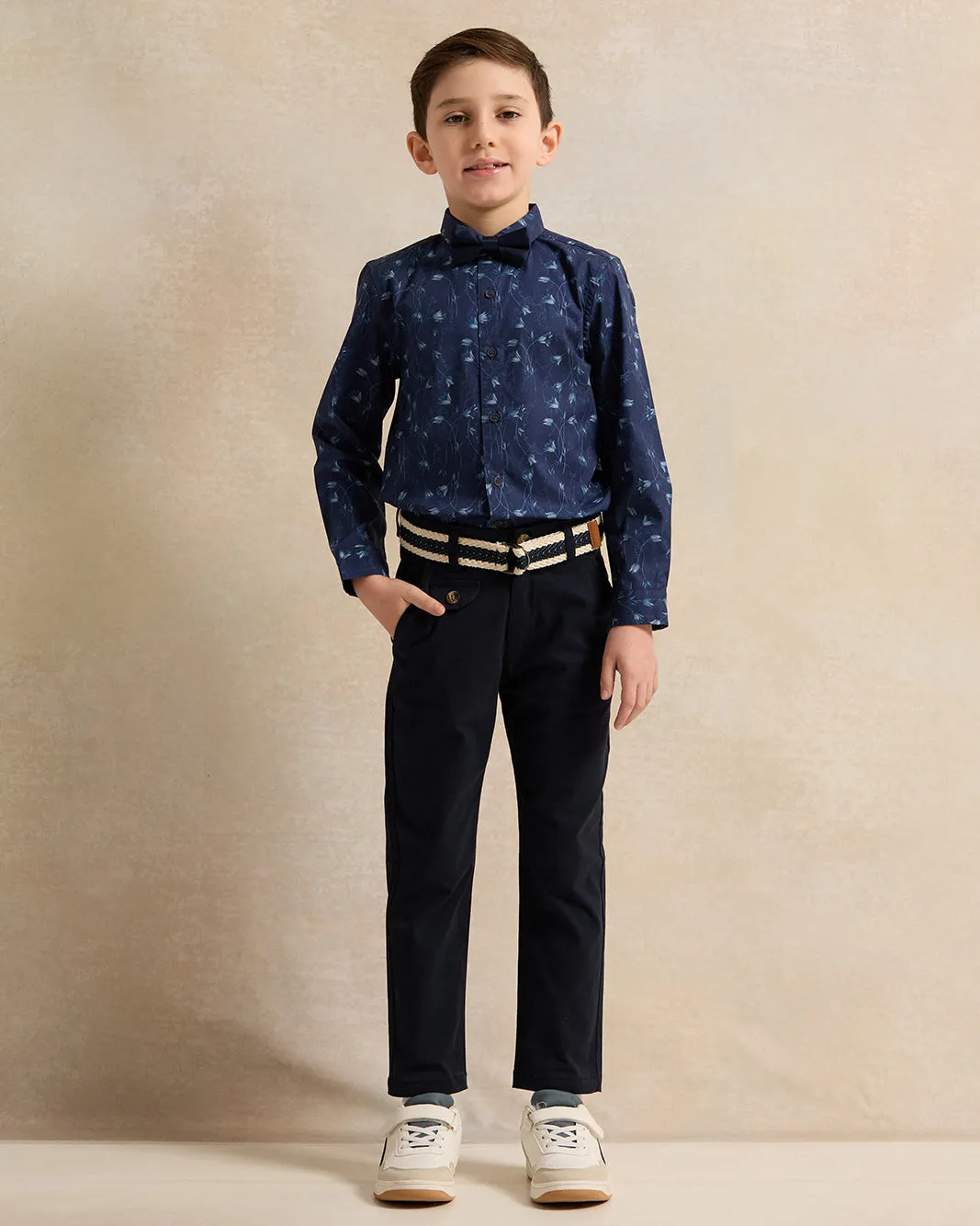 Boys Navy Floral Print Shirt With Bow (2 Piece) sold by Redtag product image thumbnail 2