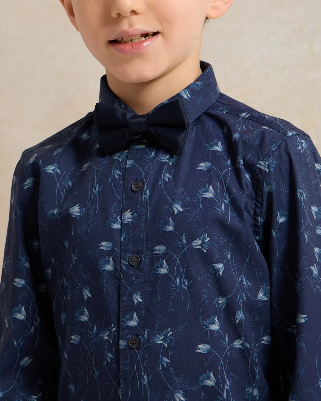 Boys Navy Floral Print Shirt With Bow (2 Piece) sold by Redtag product image thumbnail 4