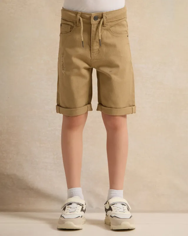 Boys Beige Solid Shorts With Draw Cord sold by Redtag