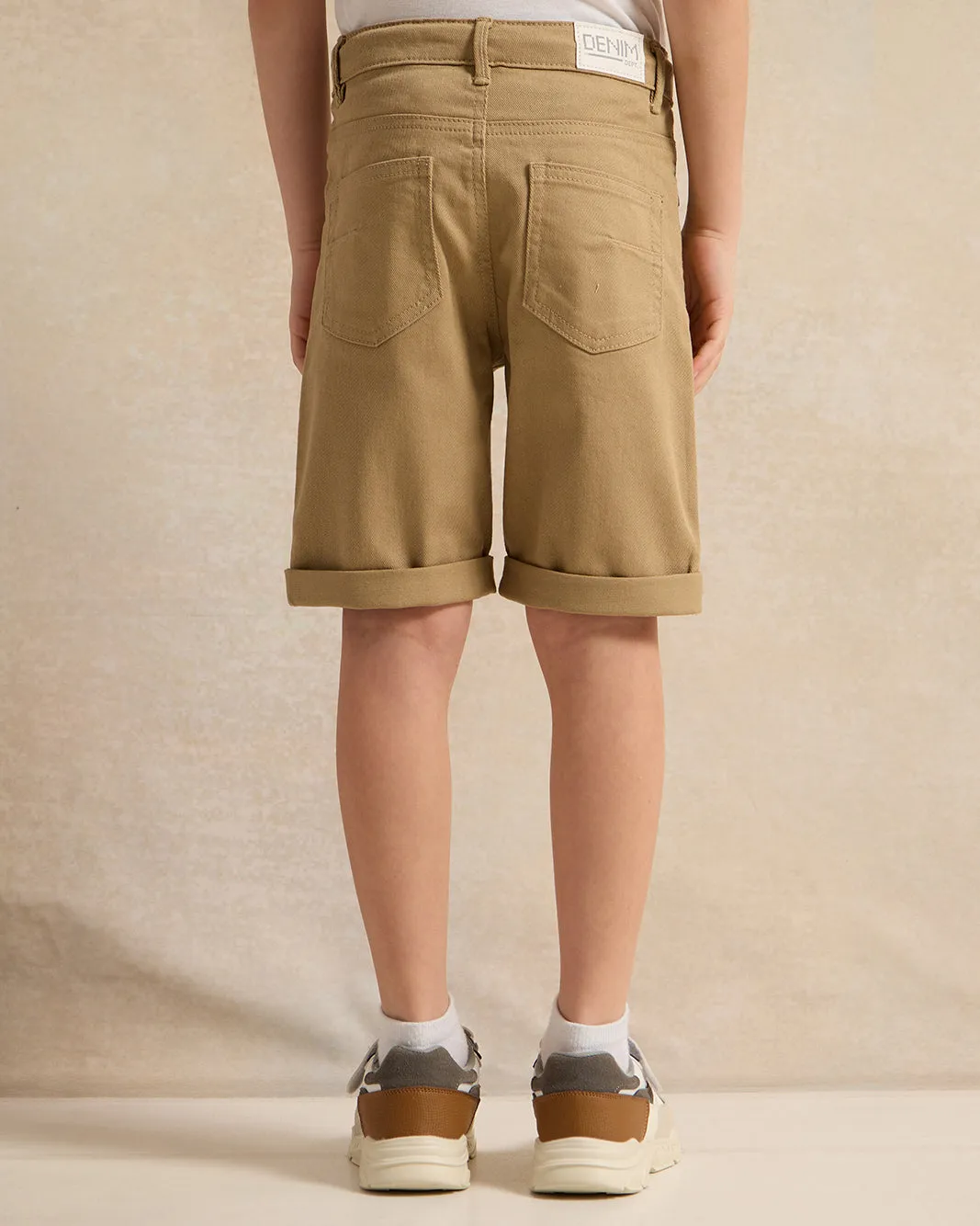 Boys Beige Solid Shorts With Draw Cord sold by Redtag product image thumbnail 3