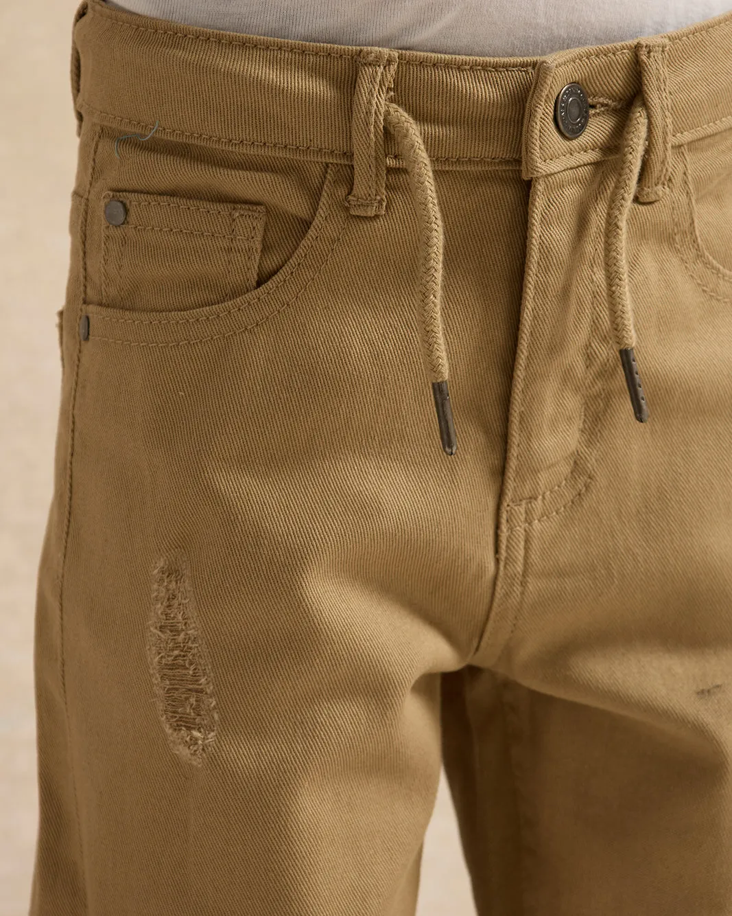 Boys Beige Solid Shorts With Draw Cord sold by Redtag product image thumbnail 4